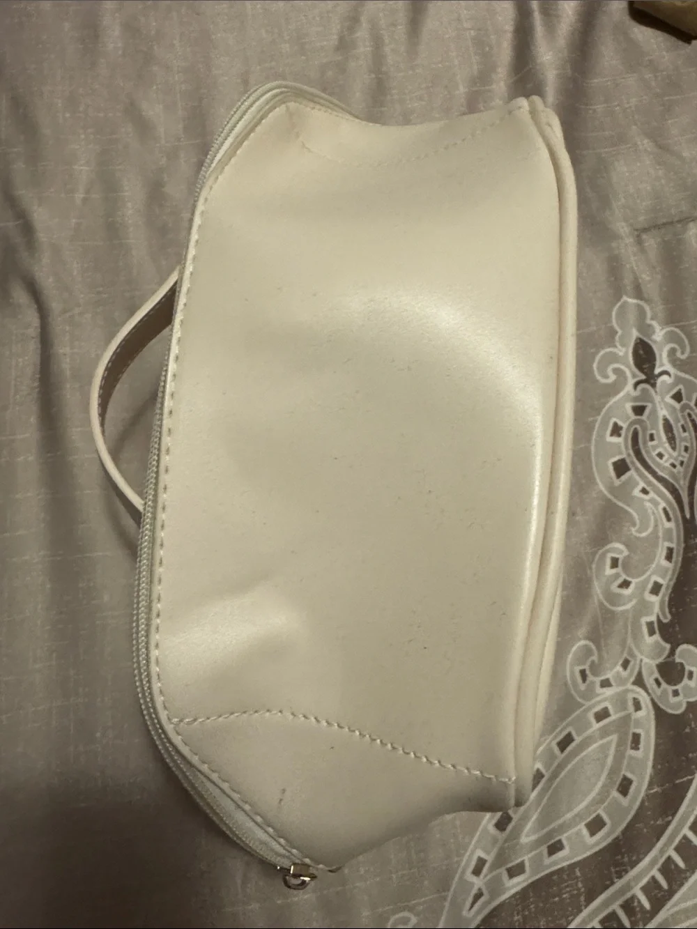 Cream Faux-Leather Wristlet Cosmetic Case